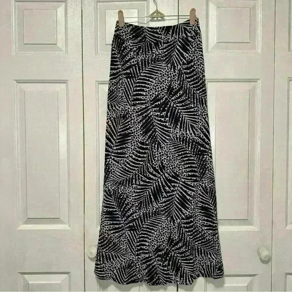 Cynthia Rowley Blue & White Fern Jersey Pull-On Faux Wrap Midi Skirt Sz. XS